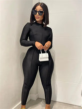 Load image into Gallery viewer, Solid Bodycon Long Sleeve O Neck Casual Playsuit - Black / S