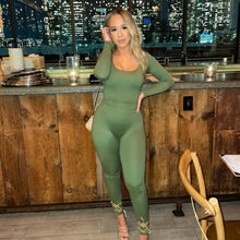 Load image into Gallery viewer, Solid Color Low Cut Long Sleeve Slim Fit Jumpsuit - green