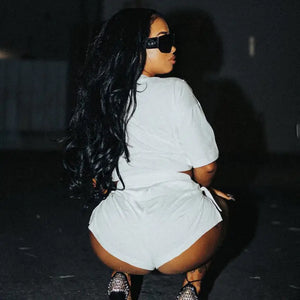 Solid Crop Top & Side Slit Bandage Shorts