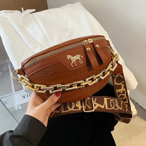 Solid Fashion PU Leather Chain Travel Belt Bag