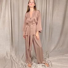 Load image into Gallery viewer, Solid Satin Loose Pajama Set With Sashes - Champagne / XL