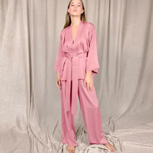 Load image into Gallery viewer, Solid Satin Loose Pajama Set With Sashes - Pink / L