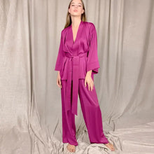 Load image into Gallery viewer, Solid Satin Loose Pajama Set With Sashes - Rose Red / M