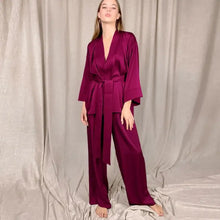 Load image into Gallery viewer, Solid Satin Loose Pajama Set With Sashes - Wine Red / L