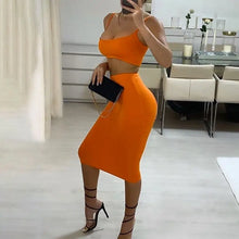 Load image into Gallery viewer, Solid Strap Crop Top Camis &amp; Midi Skirt Set - orange / M