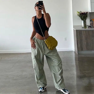 Solid Y2k Loose Low Waist Trousers
