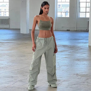 Solid Y2k Loose Low Waist Trousers