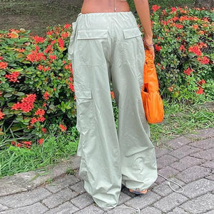 Solid Y2k Loose Low Waist Trousers