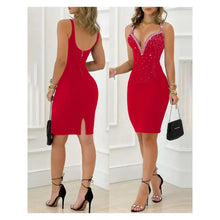 Load image into Gallery viewer, Spaghetti Strap Crystal V-Neck Dress