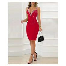 Load image into Gallery viewer, Spaghetti Strap Crystal V-Neck Dress