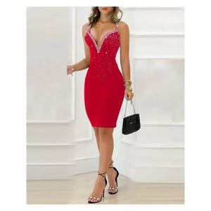 Spaghetti Strap Crystal V-Neck Dress