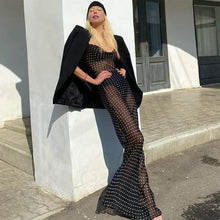 Load image into Gallery viewer, Spaghetti Strap Mesh See Through Polka Dot Maxi Dress