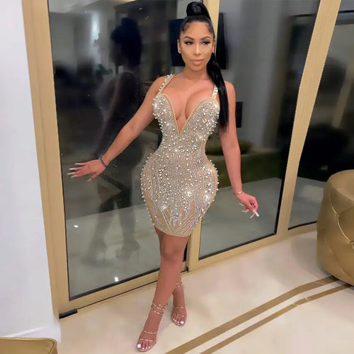Sparkle Sleeveless Sequins Crystal Dress