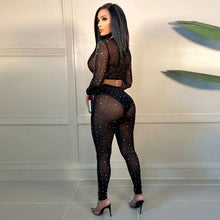Load image into Gallery viewer, Sparkly Rhinestone Crop Top and Leggings Set