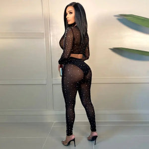 Sparkly Rhinestone Crop Top and Leggings Set