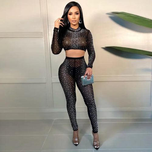 Sparkly Rhinestone Crop Top and Leggings Set