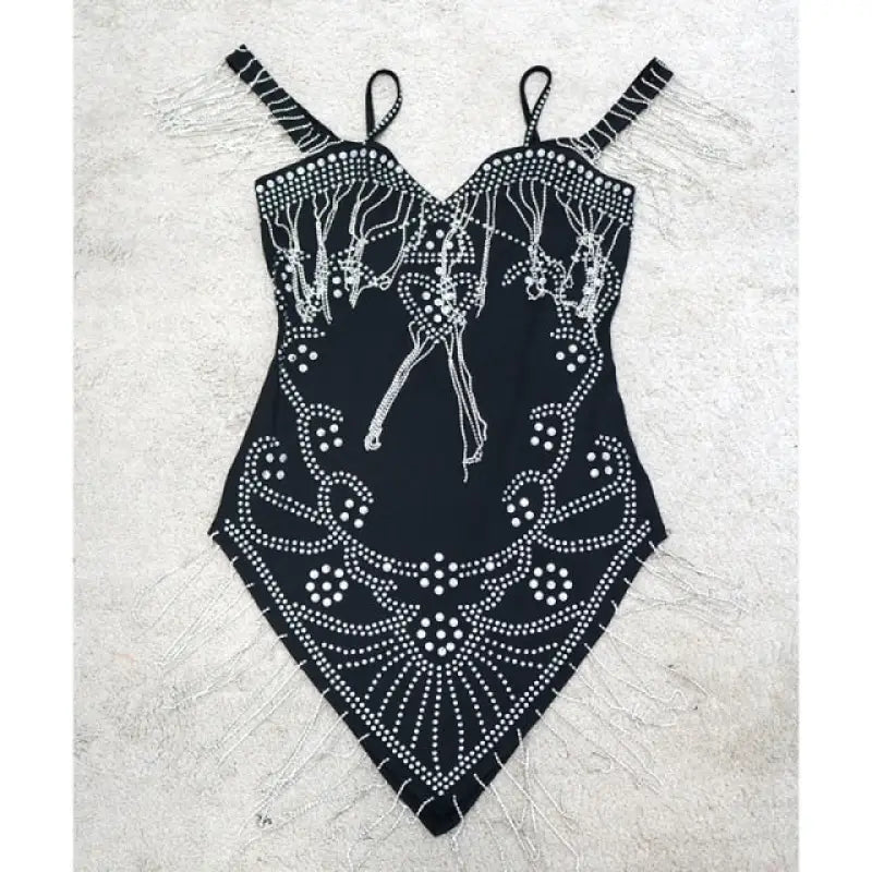Sparkly Rhinestone Sexy Bodycon Dress - black / S
