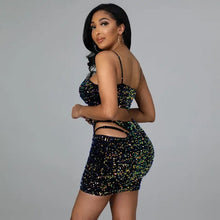 Load image into Gallery viewer, Sparkly Sequin Festival Crop Top &amp; Mini Skirt Set