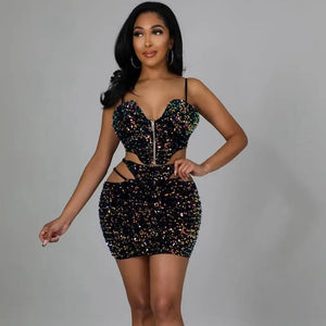 Sparkly Sequin Festival Crop Top & Mini Skirt Set
