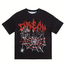 Load image into Gallery viewer, Spider Web Print Casual Tee - Black / XS(2) - customized