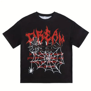 Spider Web Print Casual Tee - Black / XS(2) - customized