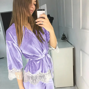 Splicing Velvet Sleepwear Pajamas Set