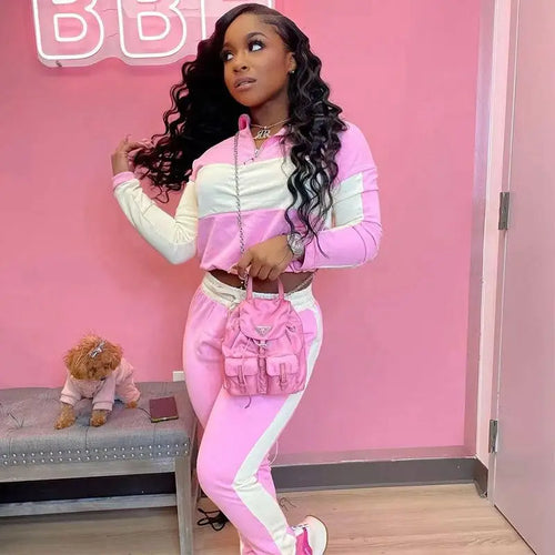 Sporty Zipper Sweatshirt & Long Pants Suit Set