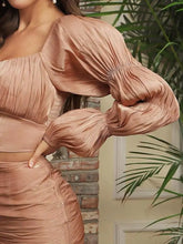 Load image into Gallery viewer, Square Collar Bubble Sleeve Shirt &amp; Hip Rope Skirt