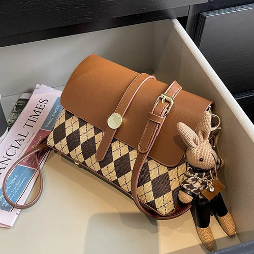 Square Crossbody Bag With Pendant Design Handbag