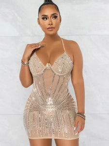 Star Glam Mini Dress - Apricot / S