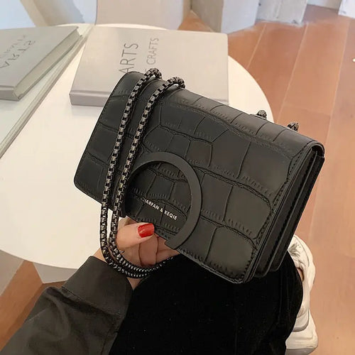 Stone Pattern PU Leather Hand Bag