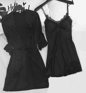 Strap Top & Pants Pajama Sleepwear Set - Black - B / XXL
