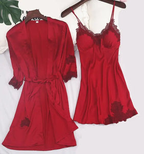 Strap Top & Pants Pajama Sleepwear Set - Burgundy - B / XXL