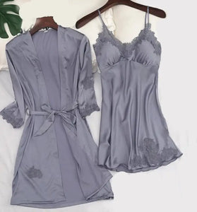 Strap Top & Pants Pajama Sleepwear Set - Gray - B / L