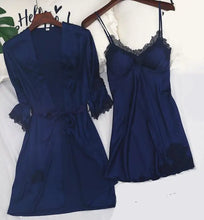 Load image into Gallery viewer, Strap Top &amp; Pants Pajama Sleepwear Set - Navy Blue - B / XXL