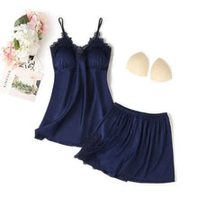 Load image into Gallery viewer, Strap Top &amp; Pants Pajama Sleepwear Set - Navy Blue - C / XL