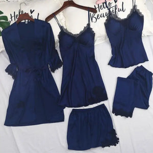 Strap Top & Pants Pajama Sleepwear Set - Navy Blue - A / L