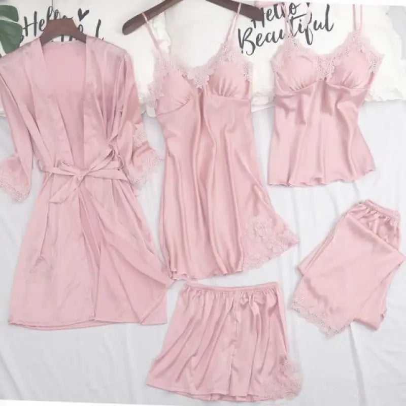 Strap Top & Pants Pajama Sleepwear Set - Pink - A / M