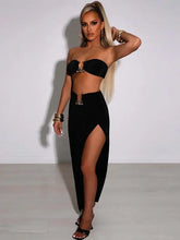Load image into Gallery viewer, Strapless Button Crop Top &amp; Bodycon Slit Skirt