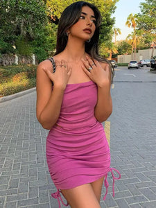 Strapless Drawstring Ruched 2 Piece Set