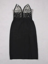 Load image into Gallery viewer, Strapless V Neck Beaded Midi Bandage Dress