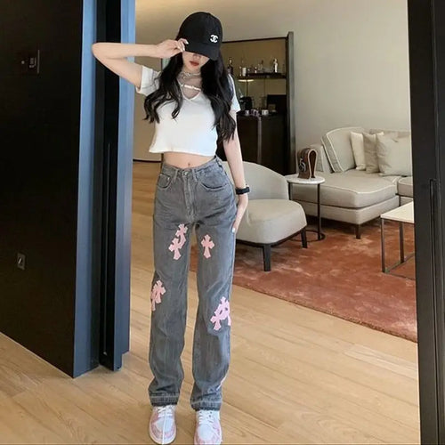 Streetwear Korean Fashion High Waist Y2k Straight Jeans