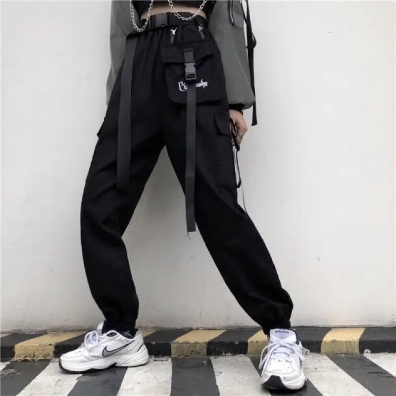 Streetwear Korean Wide Leg Techwear Harem Pants - black / XL