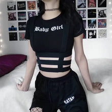 Load image into Gallery viewer, Streetwear Punk Hollow Out Black T Shirt