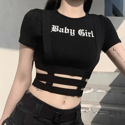 Streetwear Punk Hollow Out Black T Shirt