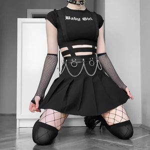 Streetwear Punk Hollow Out Black T Shirt