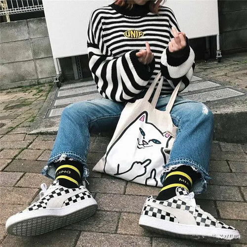 Striped Cotton Pullover Cute Y2k Sweater