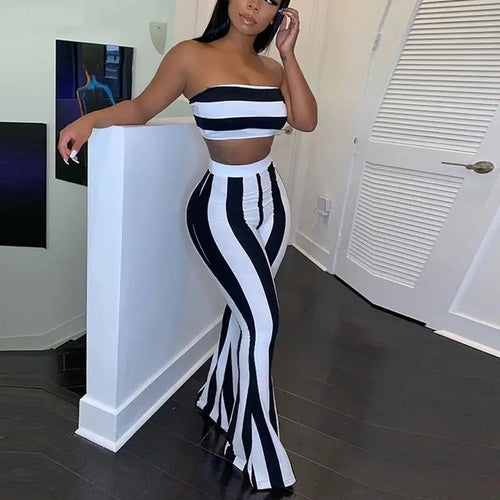 Striped Crop Top & Pants Matching Set