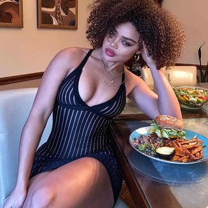 Striped Mesh See-through Mini Dress