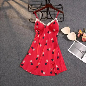 Sweetheart Spaghetti Strap Nightdress - Red / M
